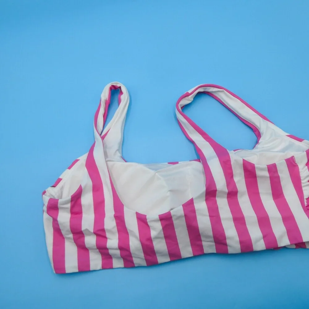 Victorias Secret XXL Pink White‎ Striped Pullover Padded Bikini Top Swimwear New